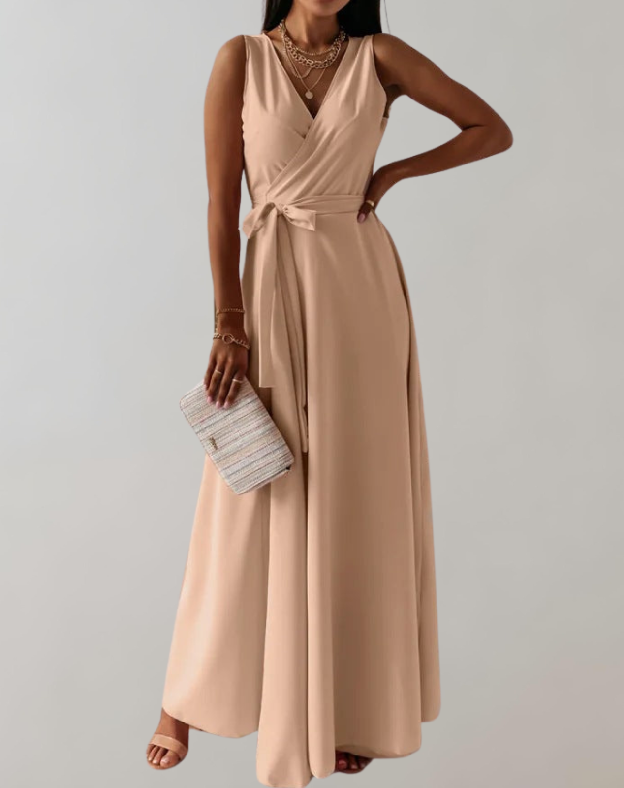Elegant Maxi Cocktail Dress with Belt