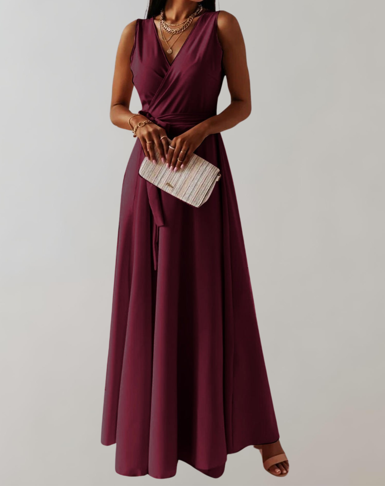 Elegant Maxi Cocktail Dress with Belt