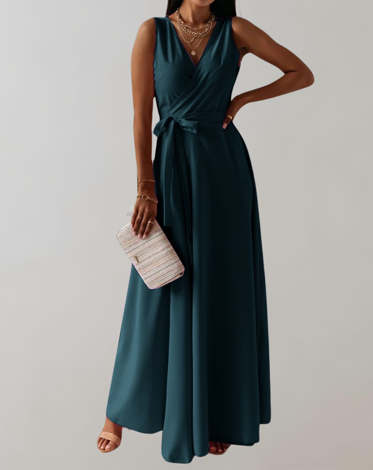 Elegant Maxi Cocktail Dress with Belt