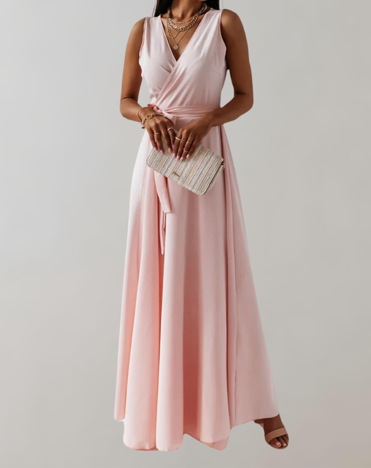Elegant Maxi Cocktail Dress with Belt