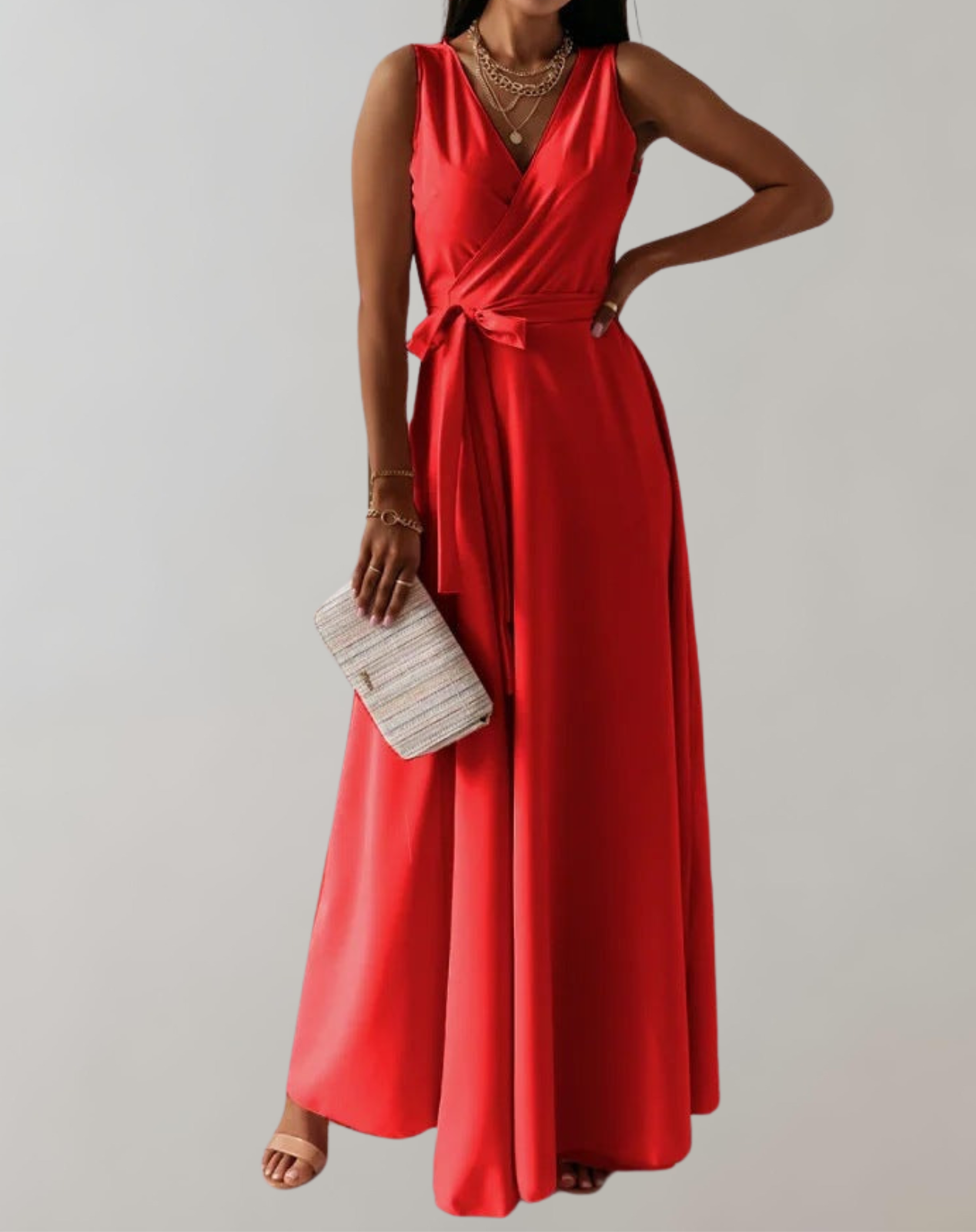 Elegant Maxi Cocktail Dress with Belt