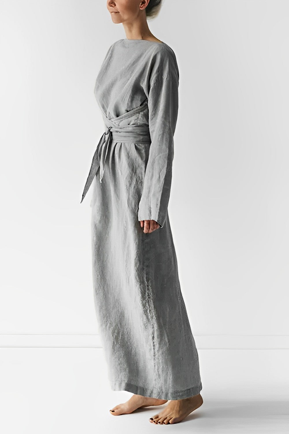 Chic Lightweight Linen Wrap Maxi Dress