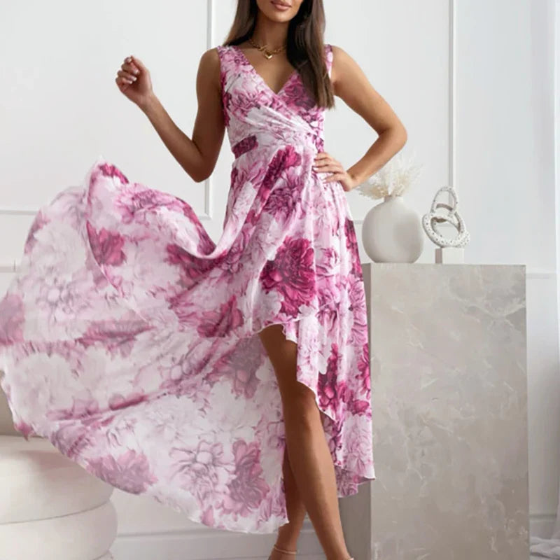 Charming Floral V-Neck Maxi Dress