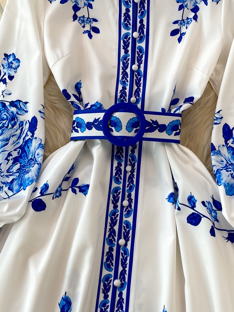 Chic Vintage Floral Lantern Sleeve Dress