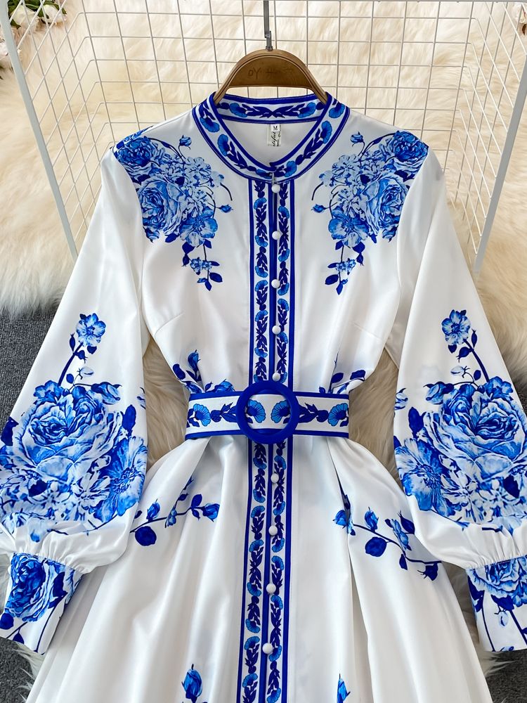 Chic Vintage Floral Lantern Sleeve Dress