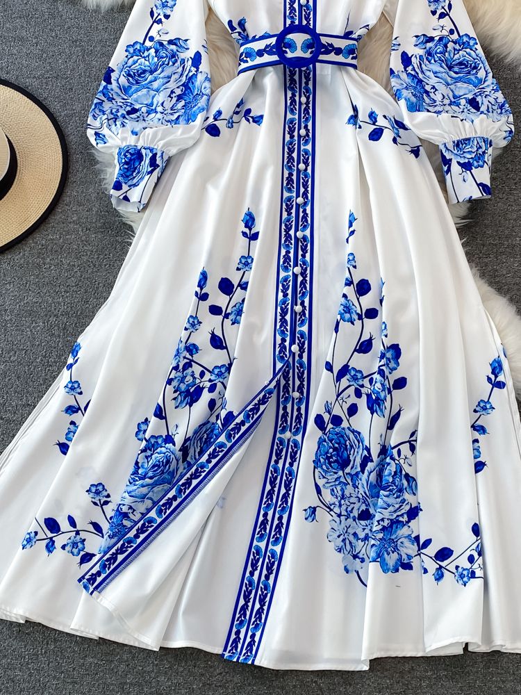 Chic Vintage Floral Lantern Sleeve Dress