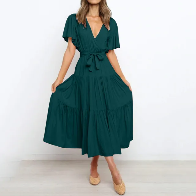 Chic Pink Klara™ Maxi Dress - Deep V-Neck