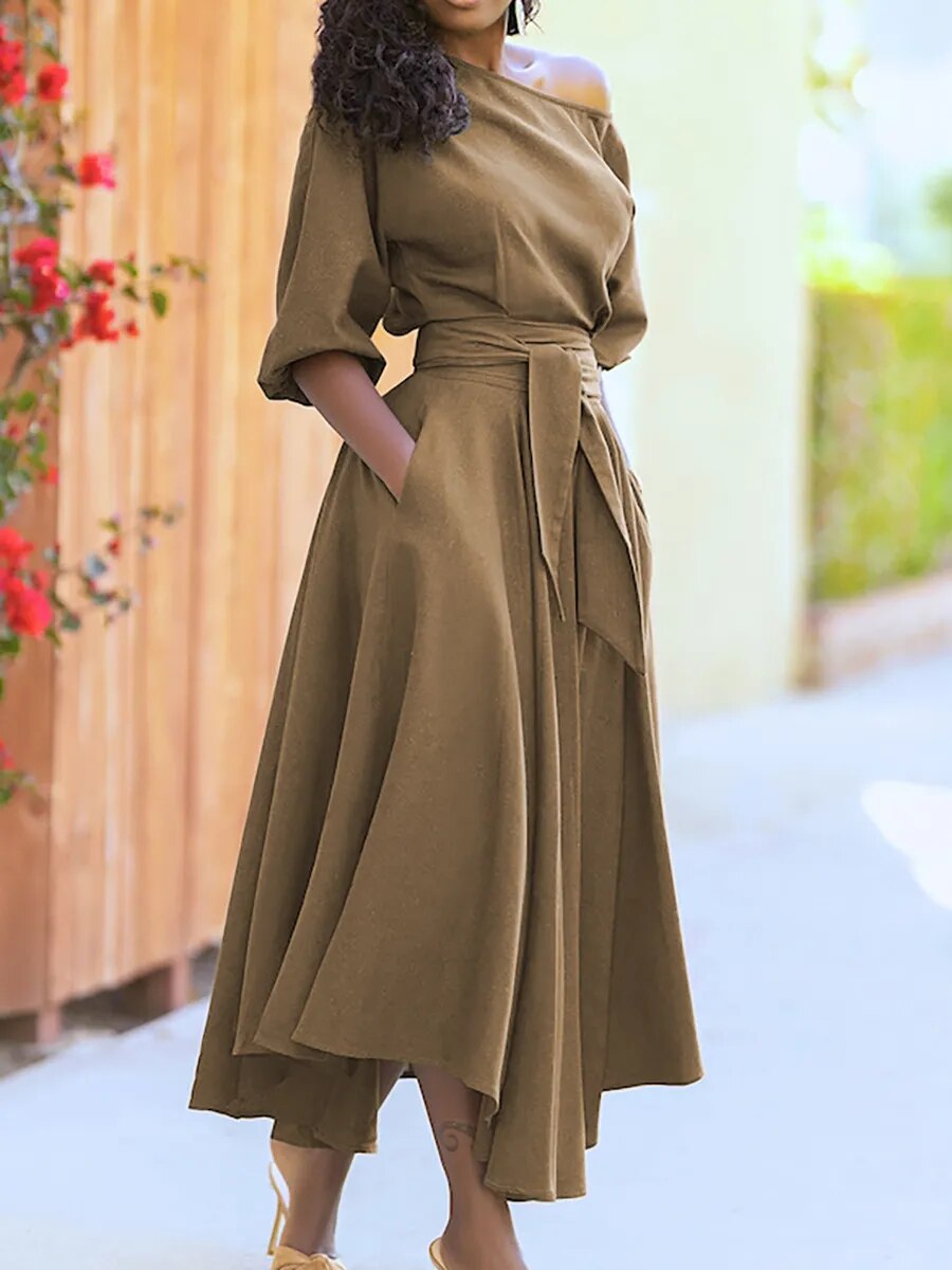 Elegant Off-the-Shoulder Lantern Sleeve Dress