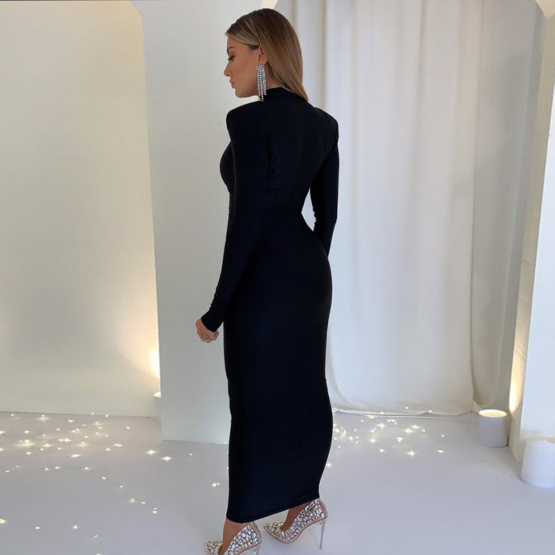 Chic Women's Maxi Dress with Shoulder Pads