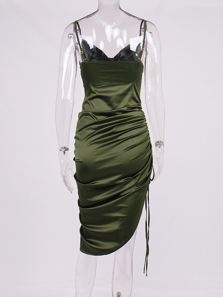 Elegant Long Satin Ruffle Dress