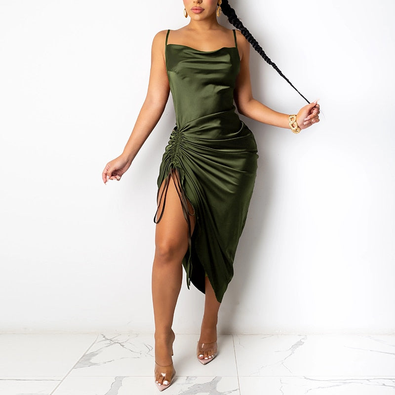 Elegant Long Satin Ruffle Dress