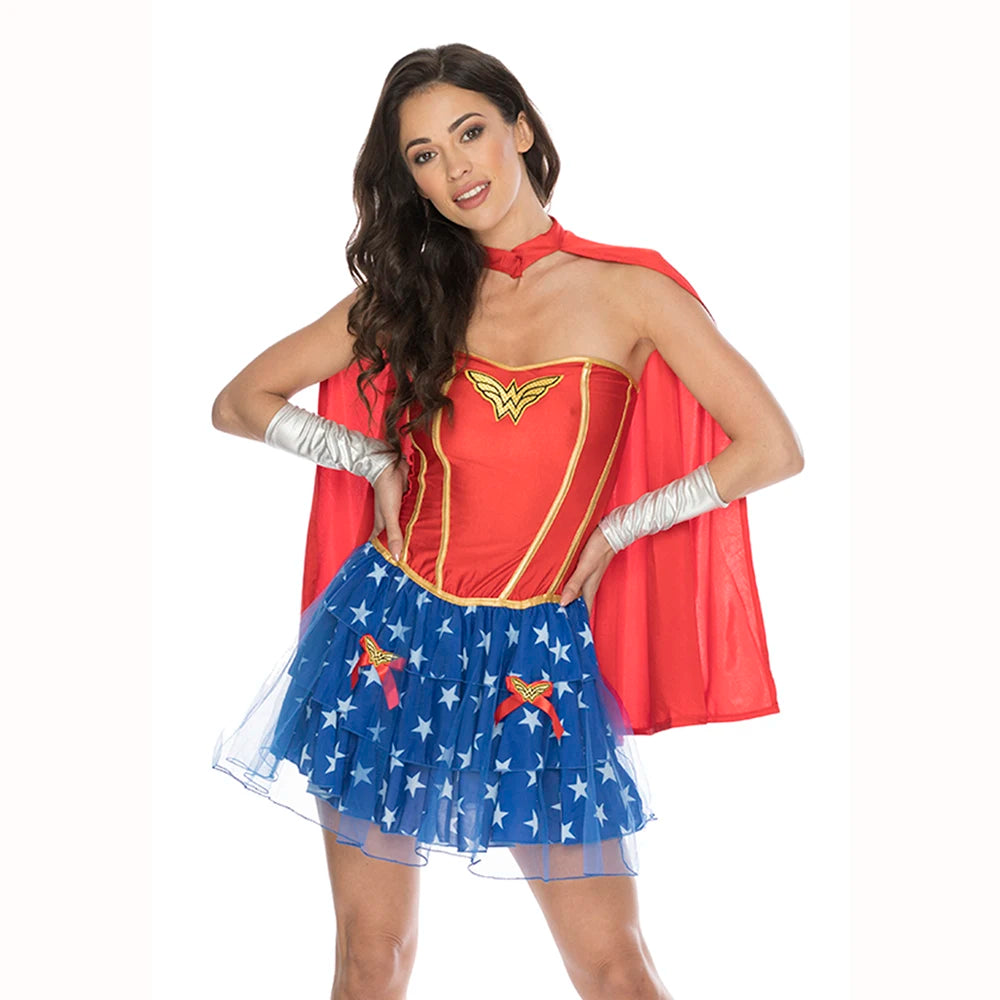 Women's Superhero Costume Set with Cape and Emblem Accents