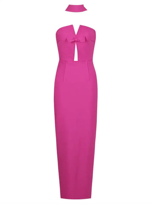 Chic Pink Strapless Hollowed-Out Maxi Dress