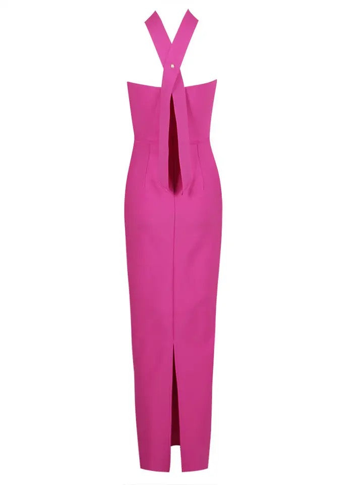 Chic Pink Strapless Hollowed-Out Maxi Dress