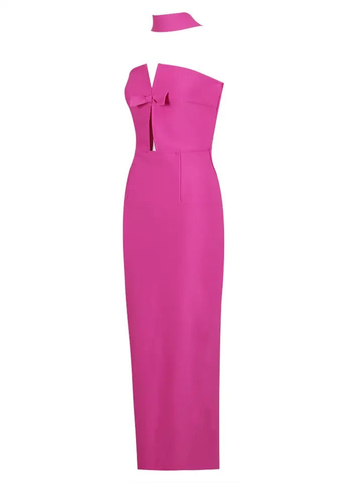 Chic Pink Strapless Hollowed-Out Maxi Dress