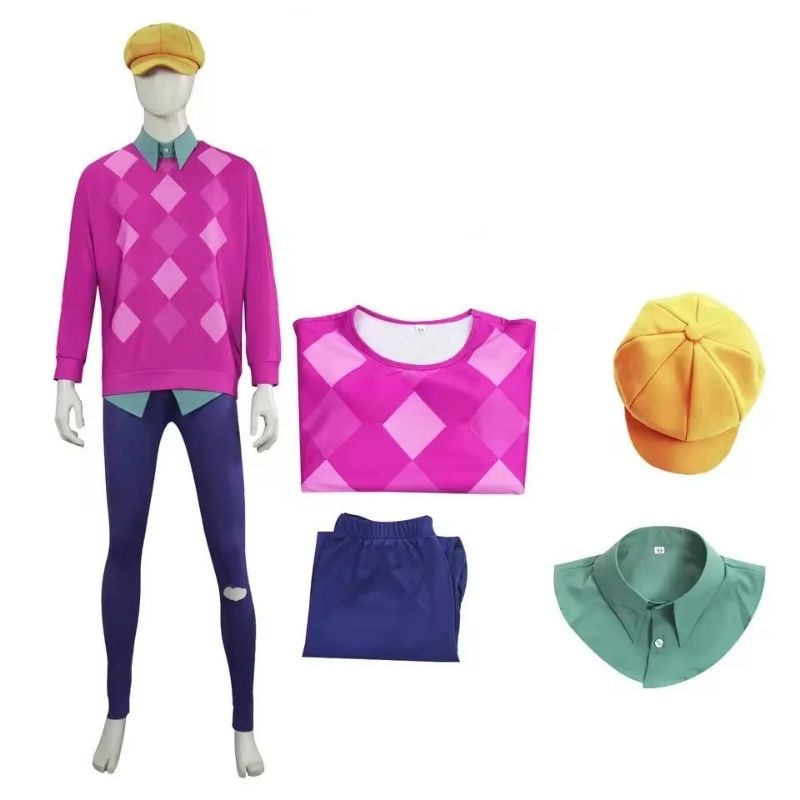 Baby Saja Boys Cosplay Costume – Pink Argyle Sweater Set with Wig