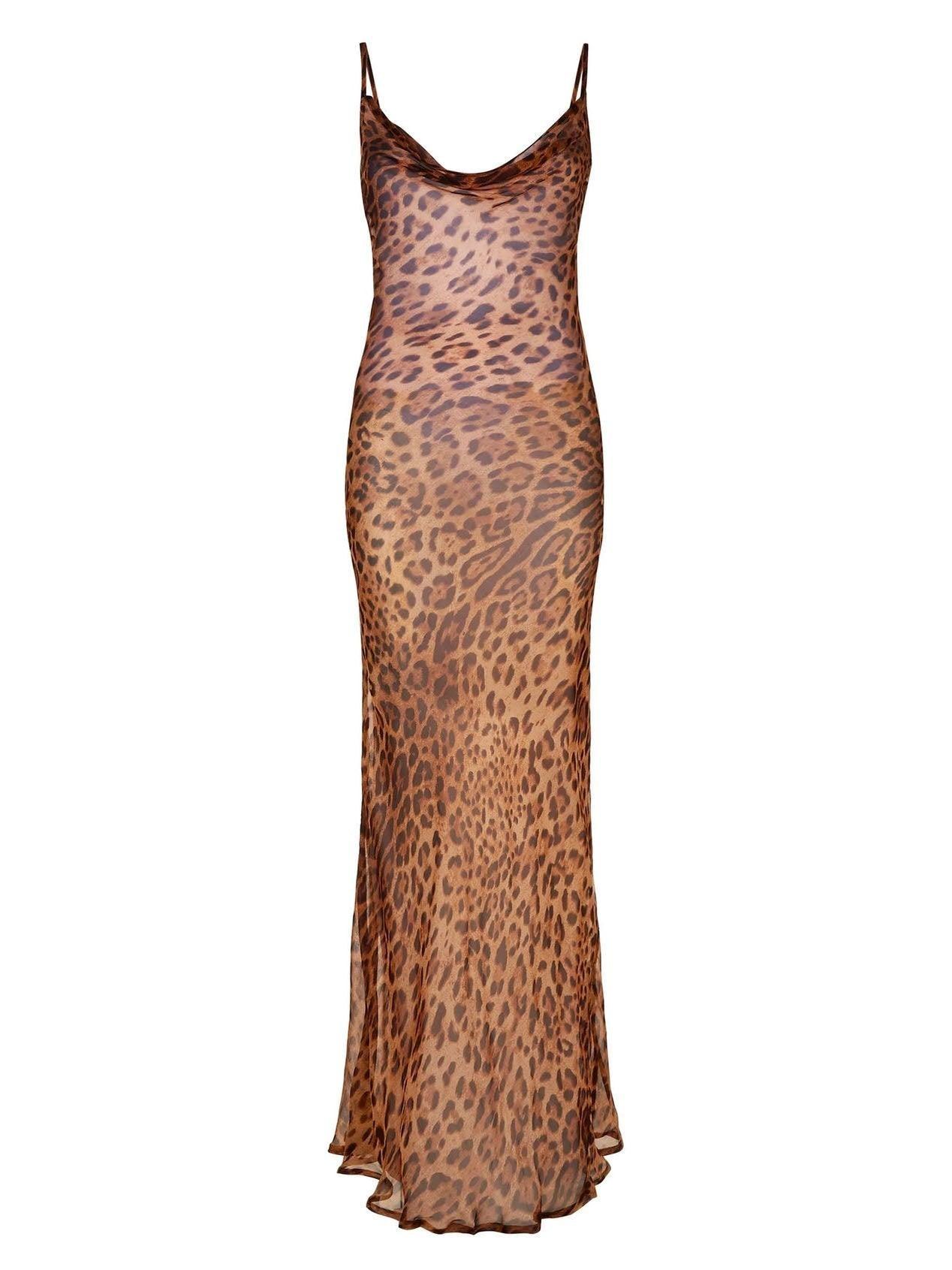 Bold Leopard Print Spaghetti Maxi Dress