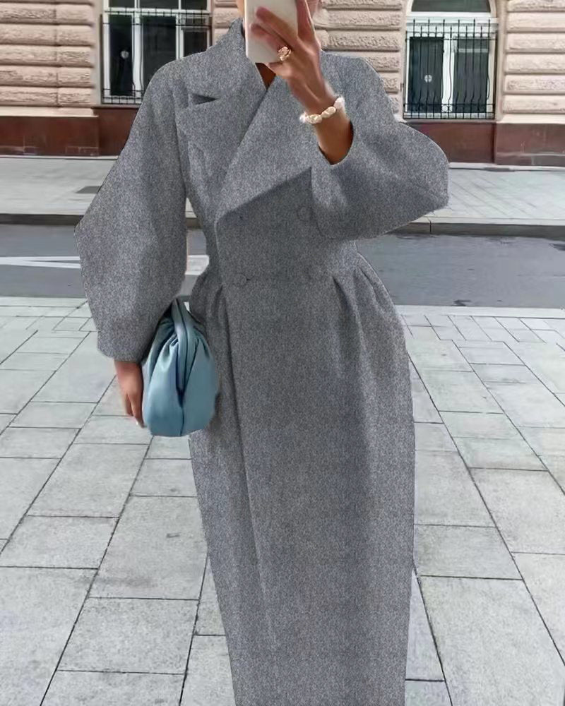Women's Long Wrap Coat with Double-Breasted Front