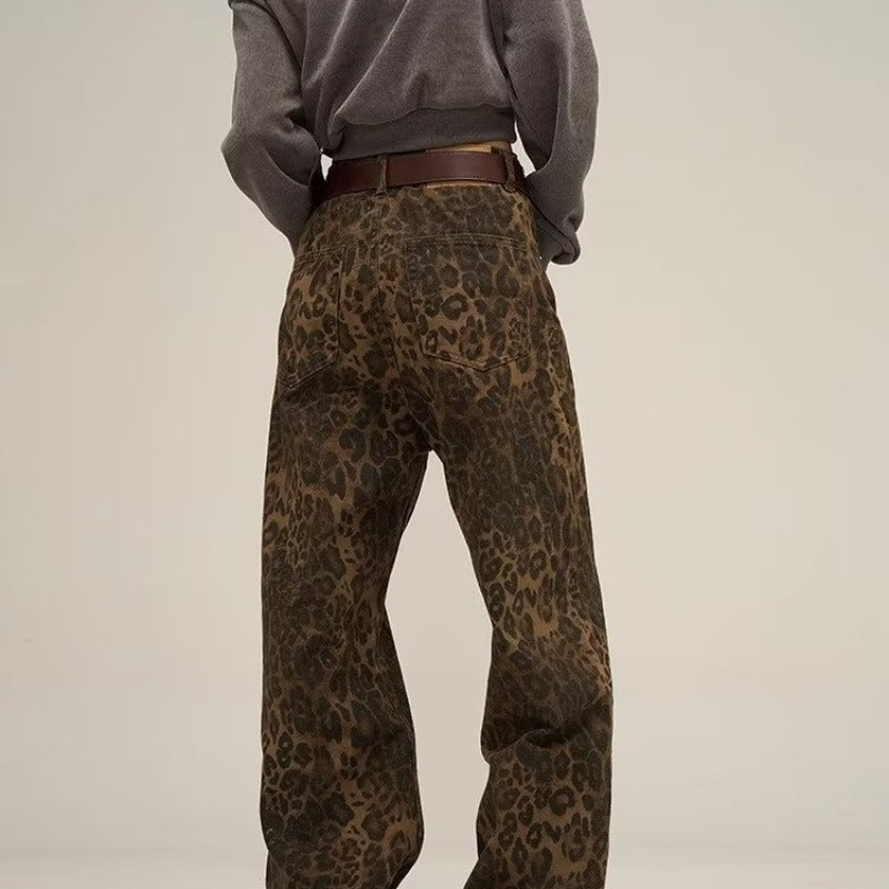Women's Leopard Print Cotton Denim Jeans