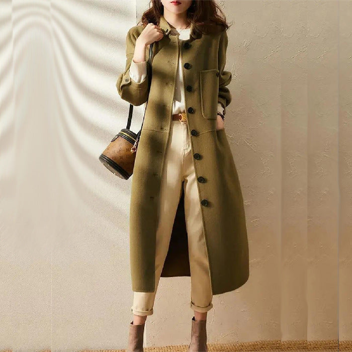 Women's Long A-Line Winter Coat with Button Closure