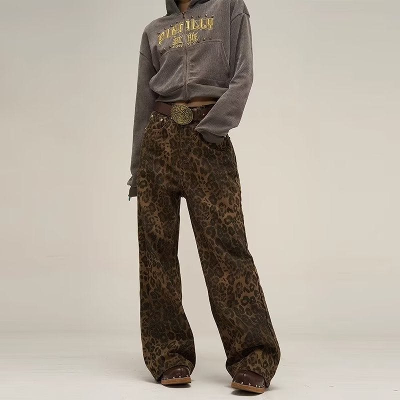Women's Leopard Print Cotton Denim Jeans