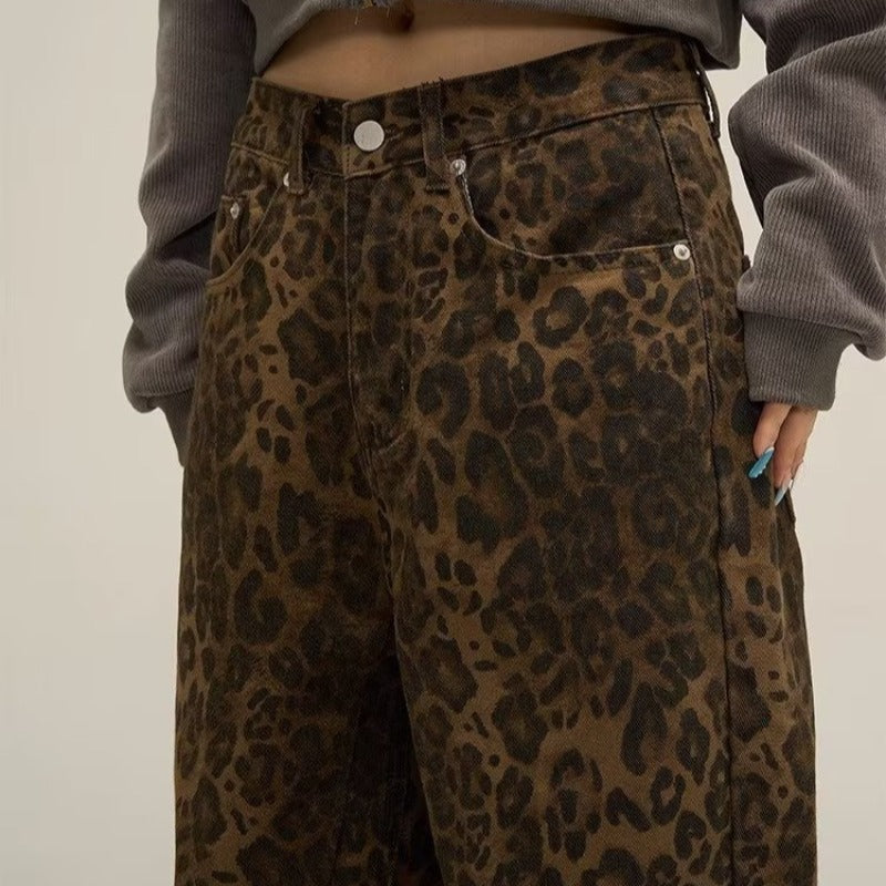 Women's Leopard Print Cotton Denim Jeans