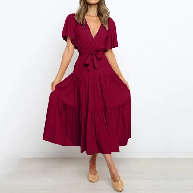 Chic Pink Klara™ Maxi Dress - Deep V-Neck