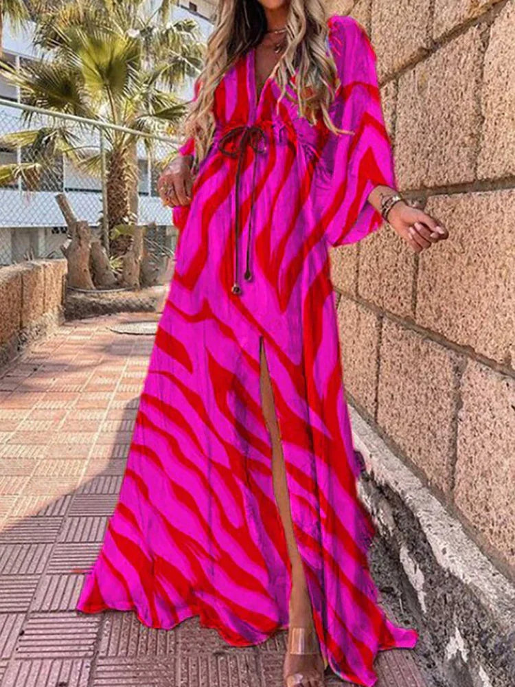 Elegant Abstract Maxi Dress with Slit