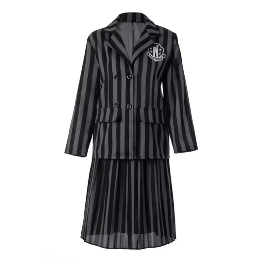 Black Striped Uniform Wednesday Addams Kids Costume Dress