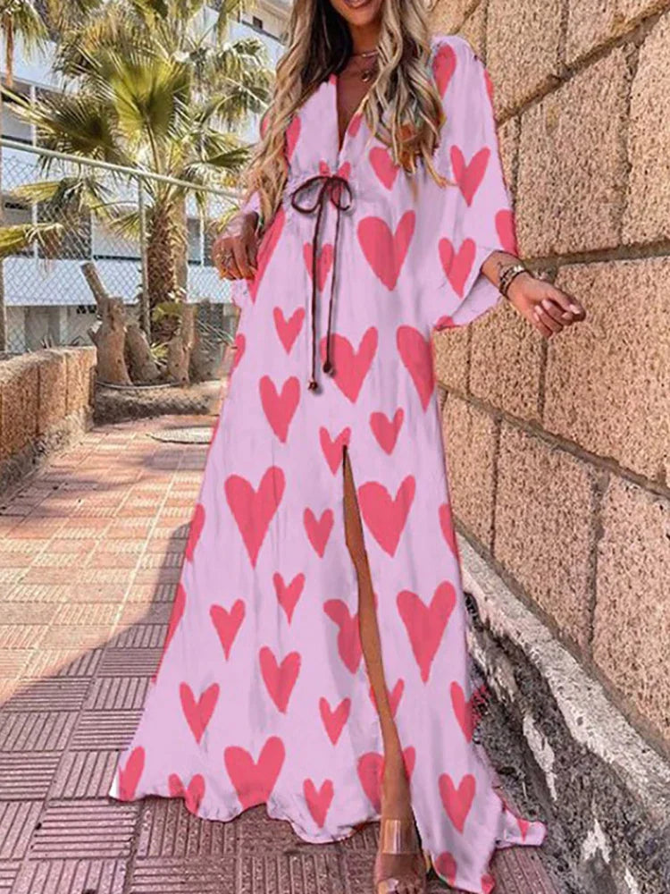 Elegant Abstract Maxi Dress with Slit