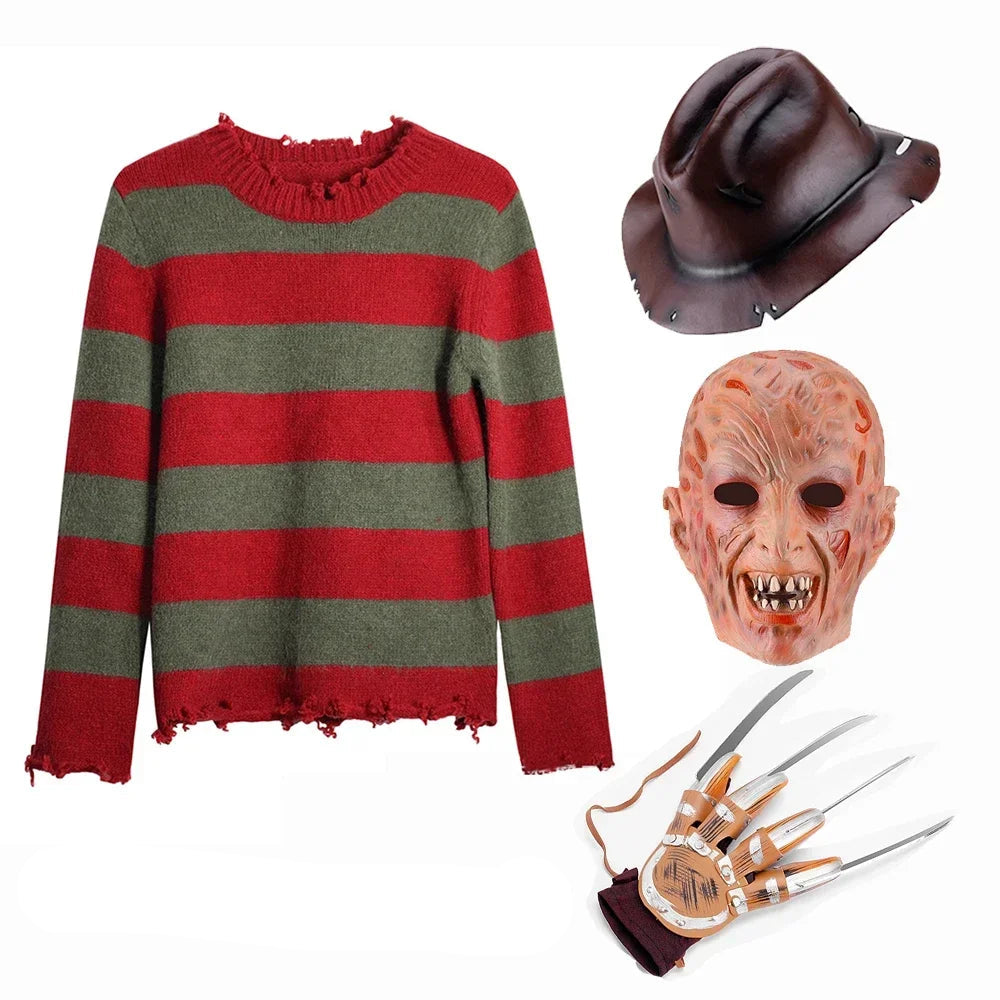 Freddy Krueger Costume Set Sweater Mask Gloves