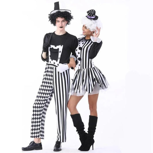 Black and White Circus Striped Clown Costume