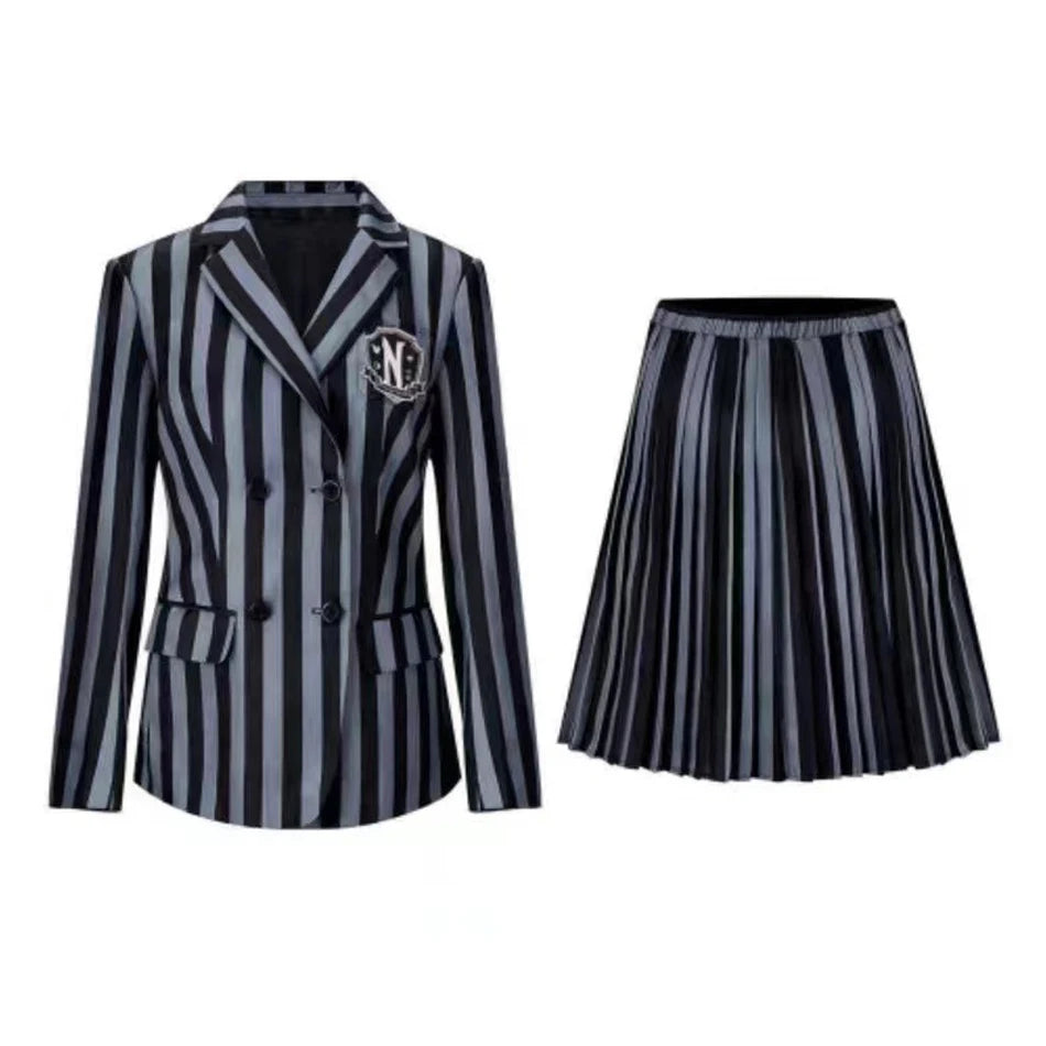 Black Striped Uniform Wednesday Addams Kids Costume Dress