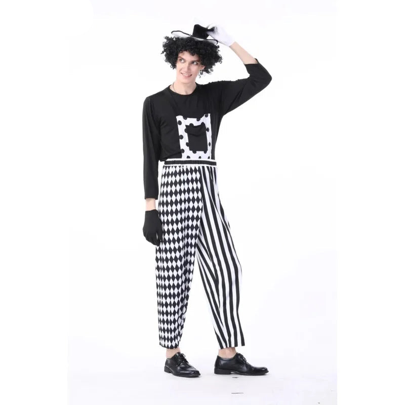 Black and White Circus Striped Clown Costume