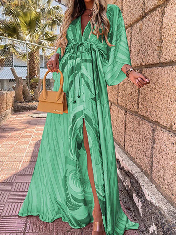 Elegant Abstract Maxi Dress with Slit