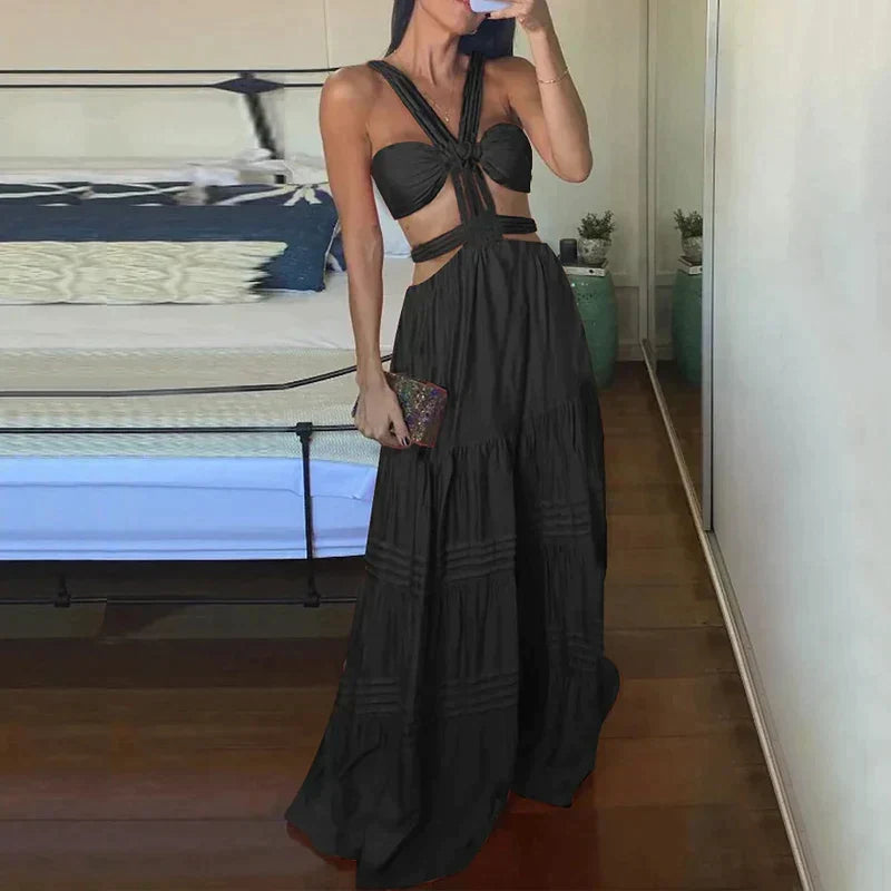 Chic Black Sleeveless Dress with Open Back