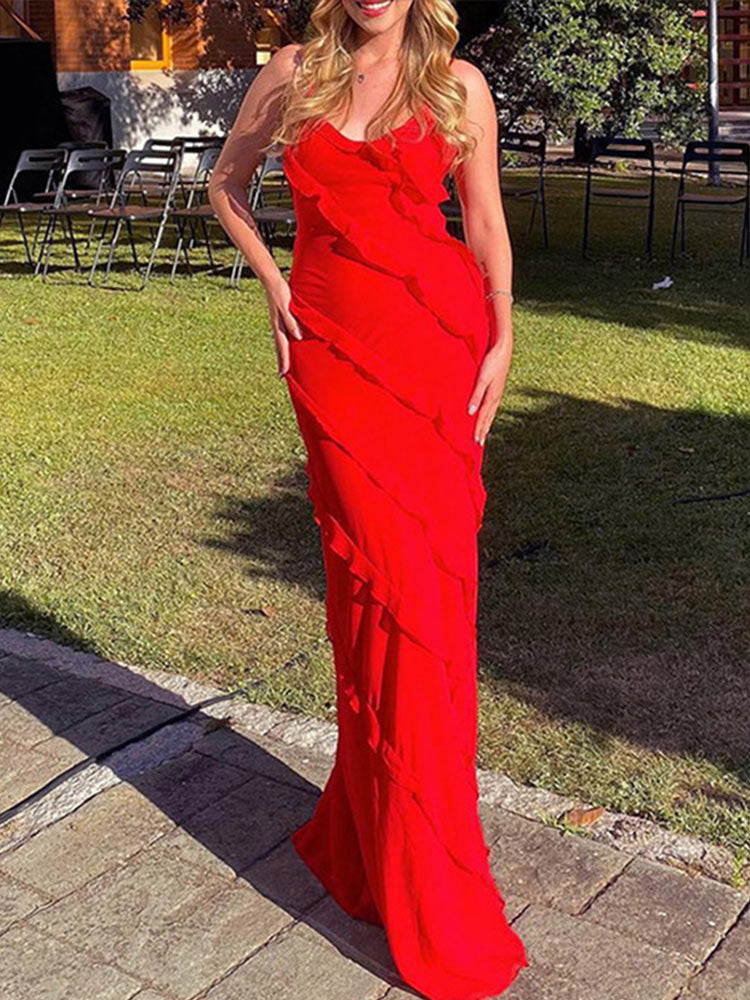 Chic Maxi Dress with Ruffles & V-Neck