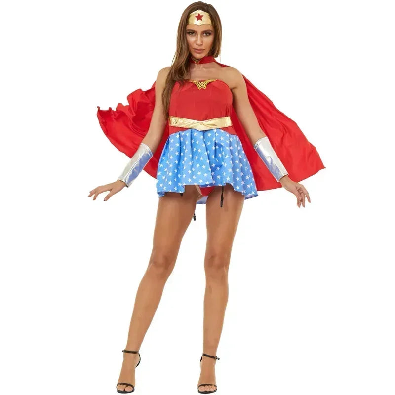 Women's Superhero Costume Set with Cape and Accessories