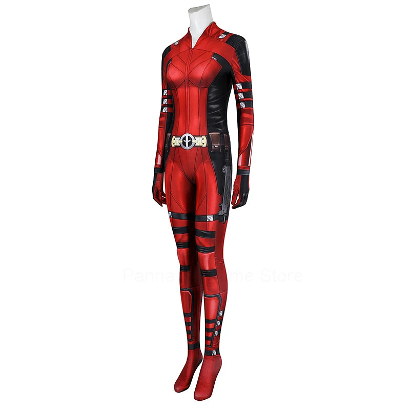 Red and Black Full-Body Superhero Cosplay Jumpsuit for Women