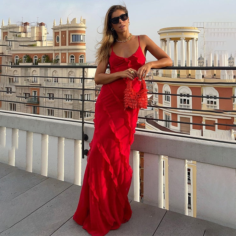 Chic Maxi Dress with Ruffles & V-Neck