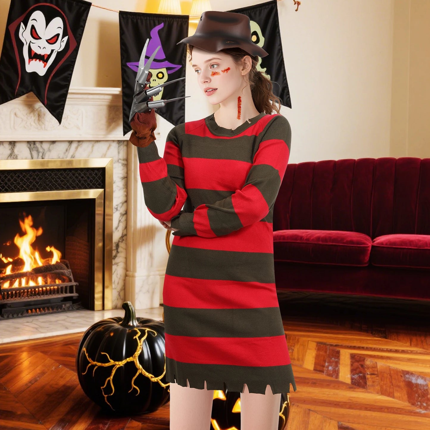 Women’s Freddy Krueger Costume Set - Dress & Accessories