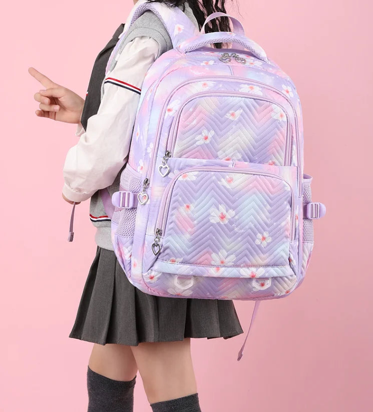 School Backpack with Cartoon Print and Multiple Compartments