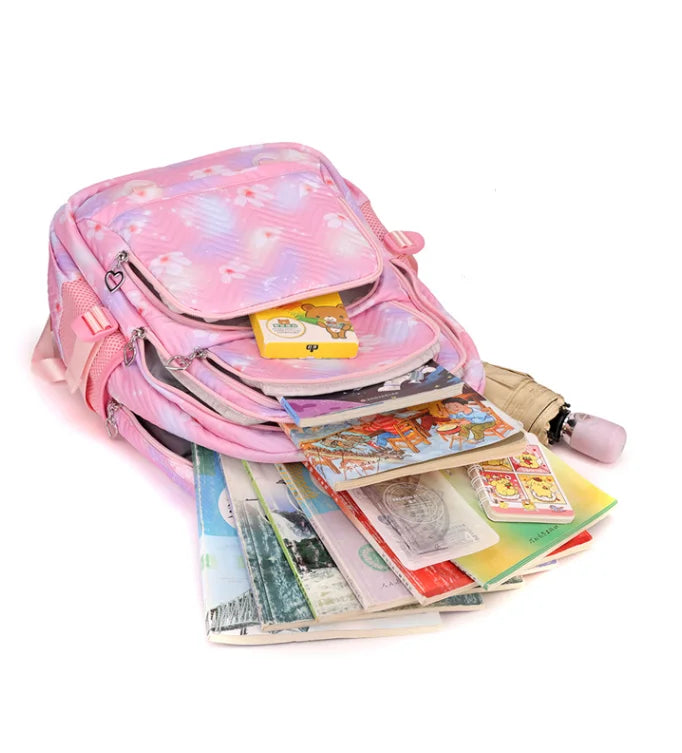 School Backpack with Cartoon Print and Multiple Compartments