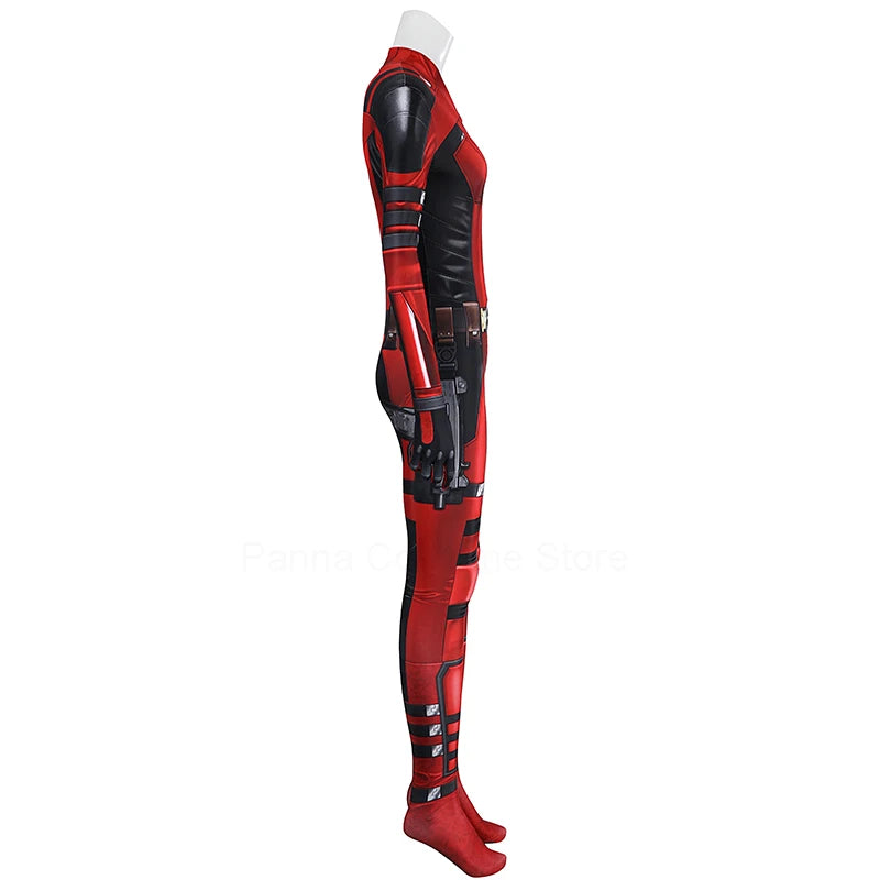 Red and Black Full-Body Superhero Cosplay Jumpsuit for Women