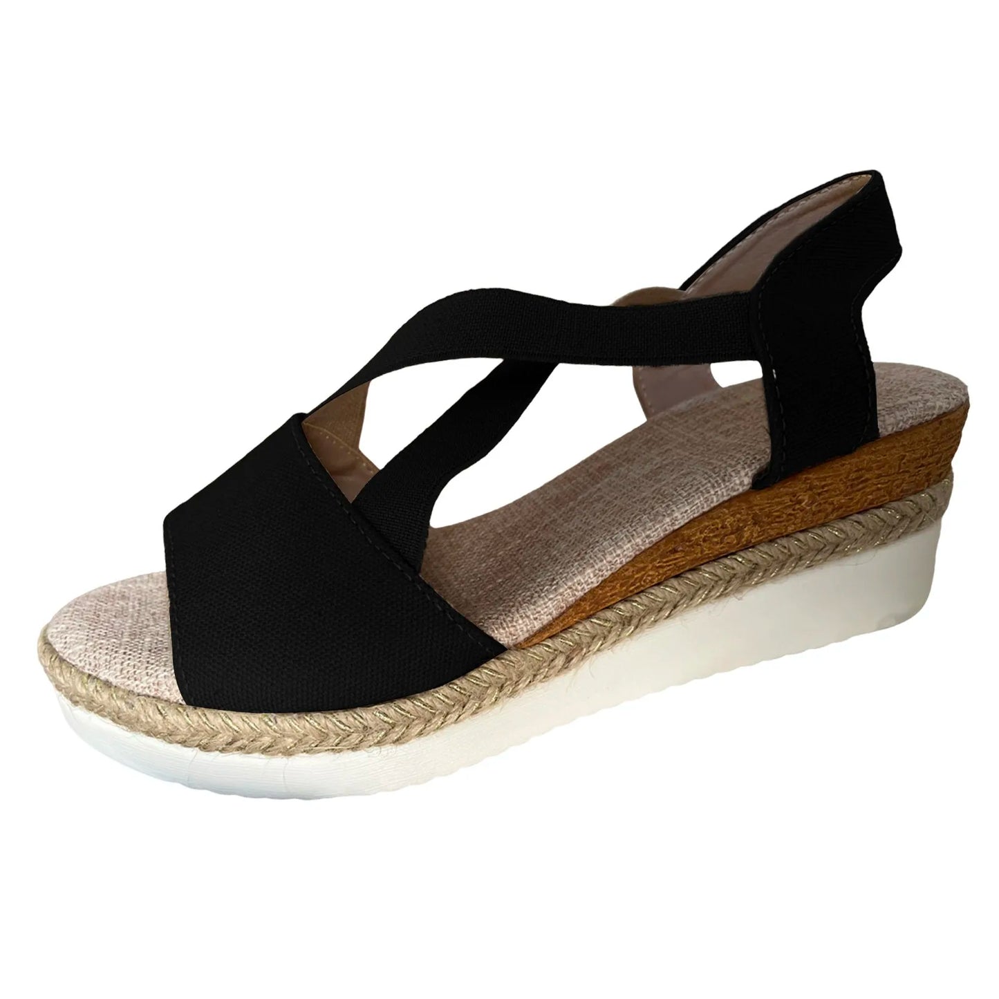 Women's Wedge Sandals with Elastic Strap and Open Toe