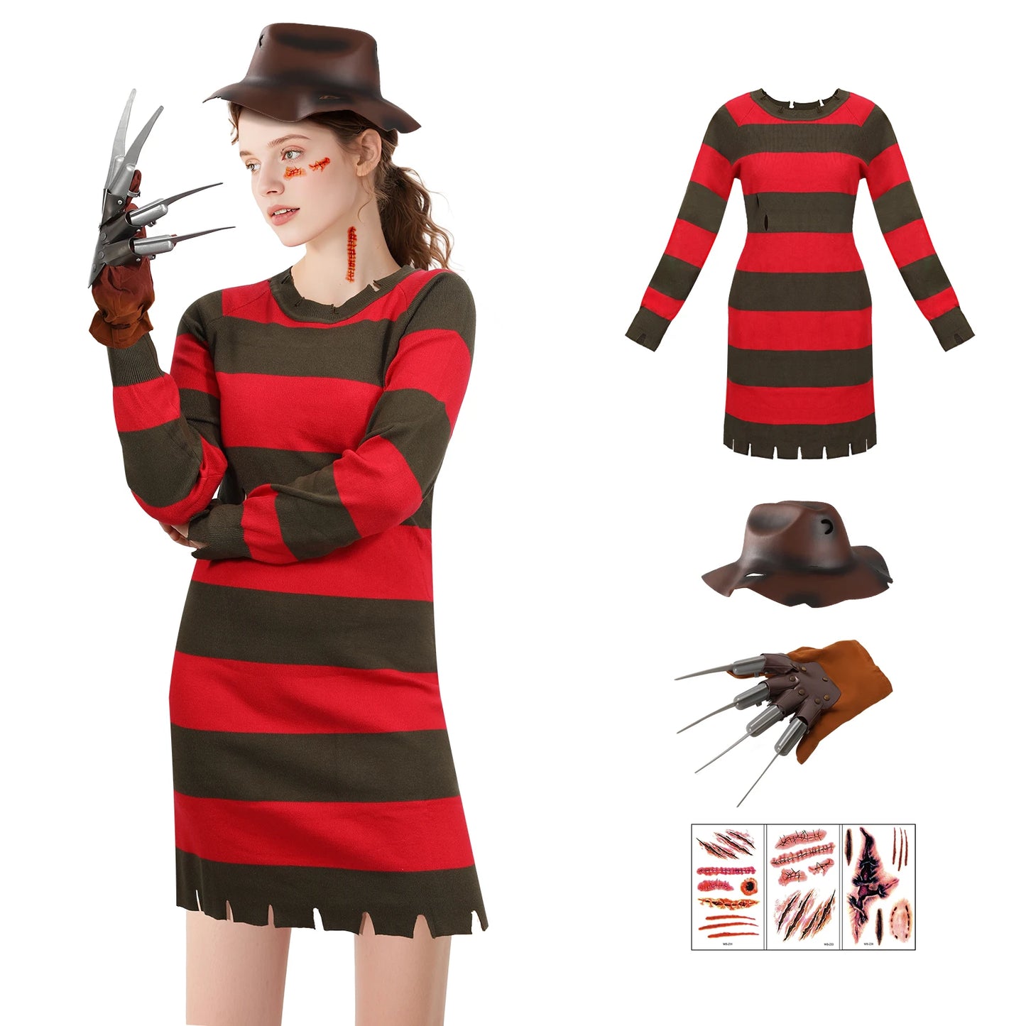 Women’s Freddy Krueger Costume Set - Dress & Accessories