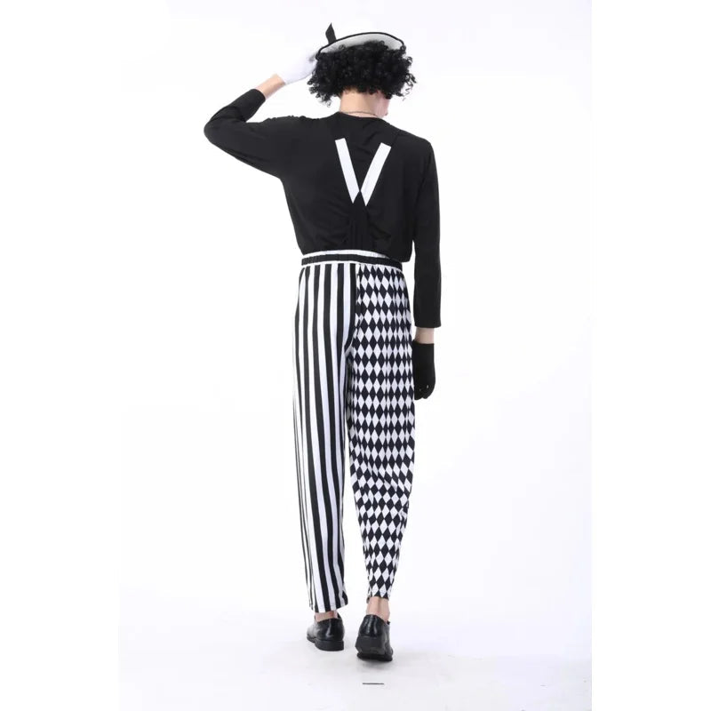 Black and White Circus Striped Clown Costume