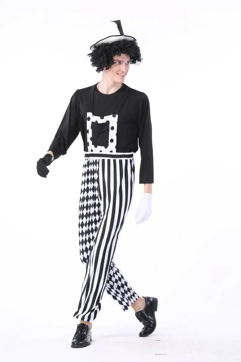 Black and White Circus Striped Clown Costume
