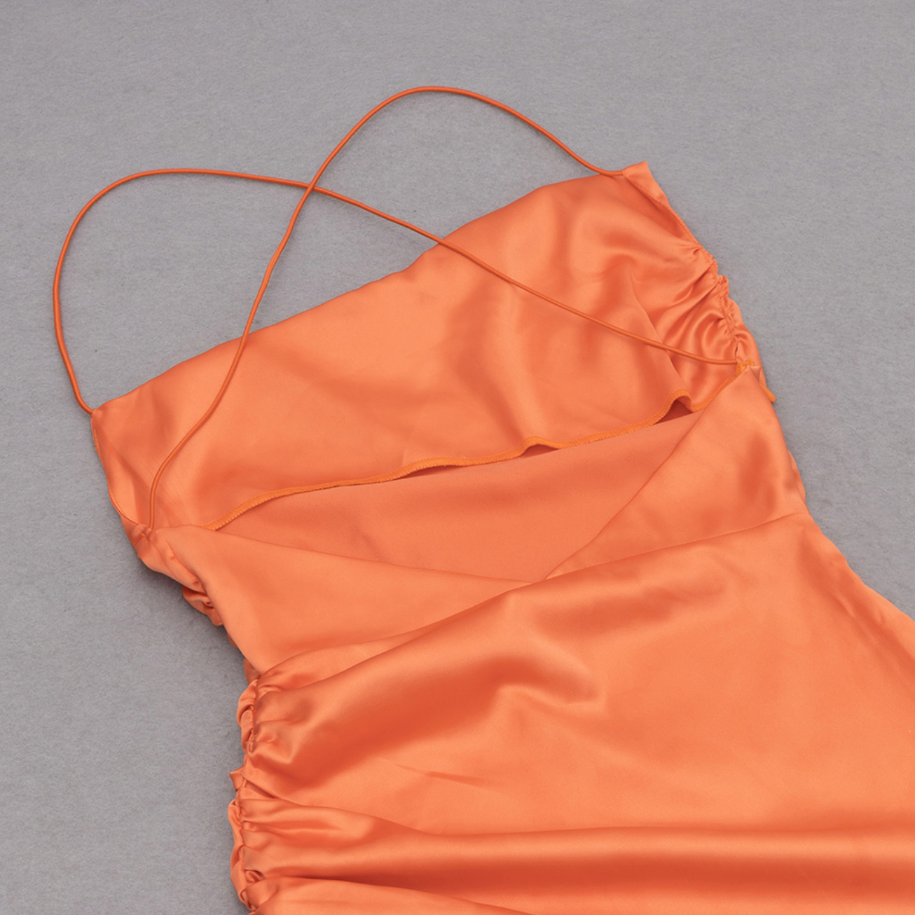 Chic Apricot Silk Halter Maxi Dress