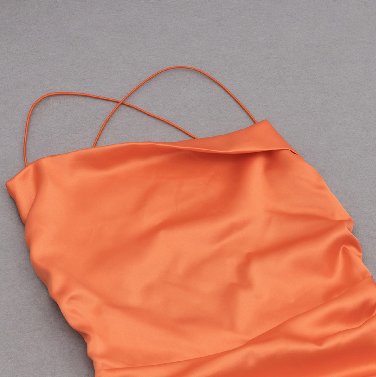 Chic Apricot Silk Halter Maxi Dress